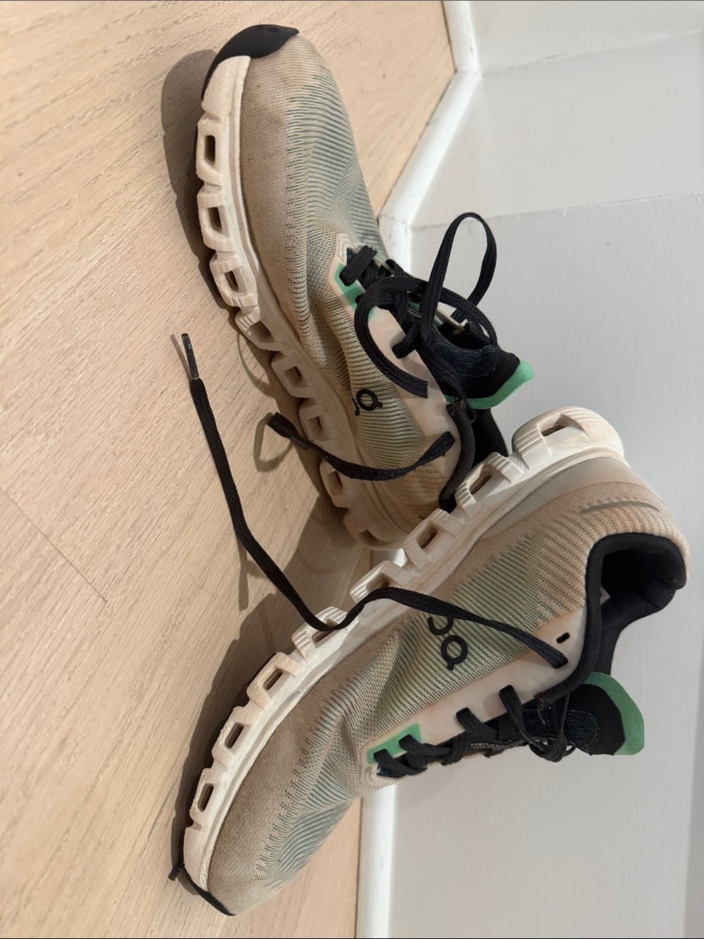 ON Cloudnova Lightweight Running Sneakers in Beige with Mint Accents